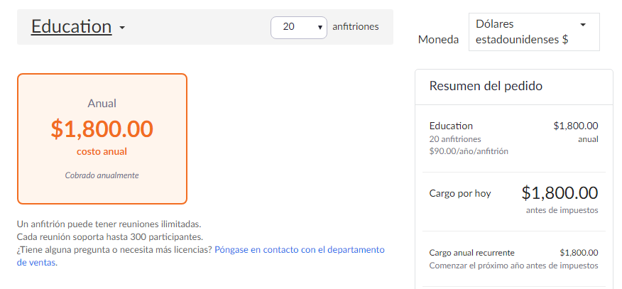Precios de Zoom